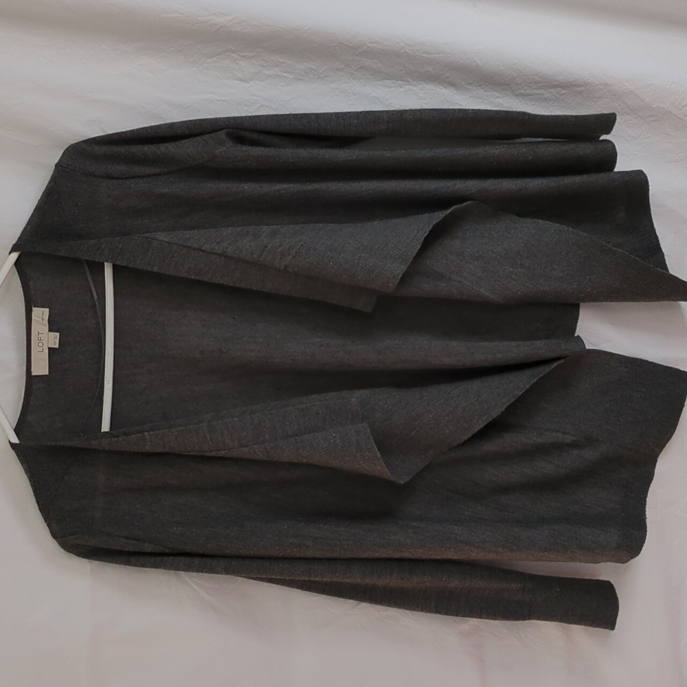 LOFT | Grey Fine Gauge Knit Open Front Sweater Business Casual | XSP